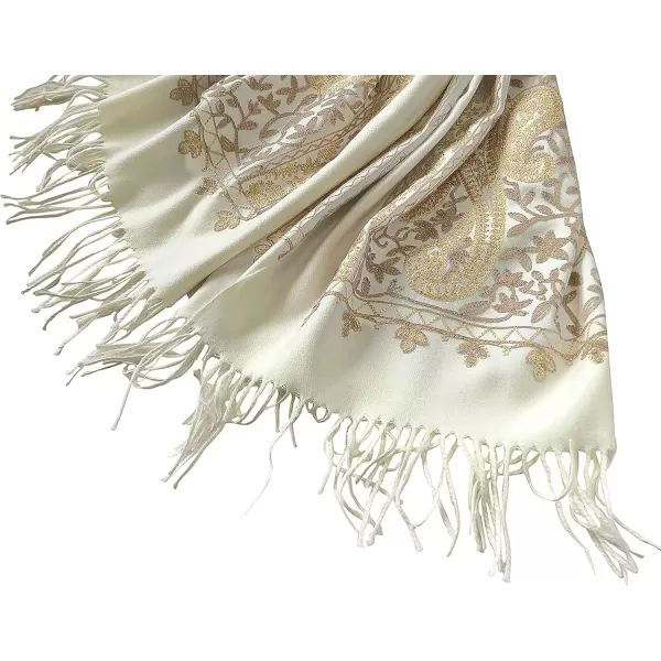 Urban CoCo Womens Embroidered Oversize Tassel Shawl Scarf Wraps for Women3beige