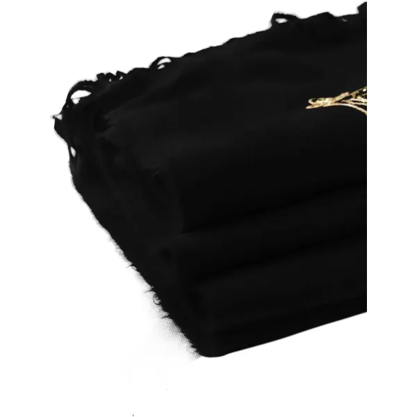 Urban CoCo Womens Embroidered Oversize Tassel Shawl Scarf Wraps for Women3black