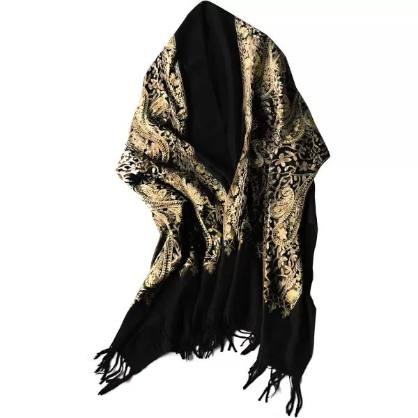 Urban CoCo Womens Embroidered Oversize Tassel Shawl Scarf Wraps for Women3black