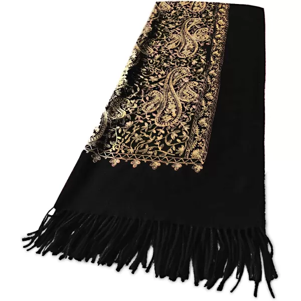 Urban CoCo Womens Embroidered Oversize Tassel Shawl Scarf Wraps for Women3black