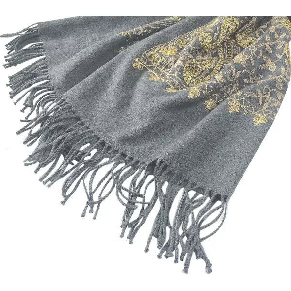 Urban CoCo Womens Embroidered Oversize Tassel Shawl Scarf Wraps for Women3grey