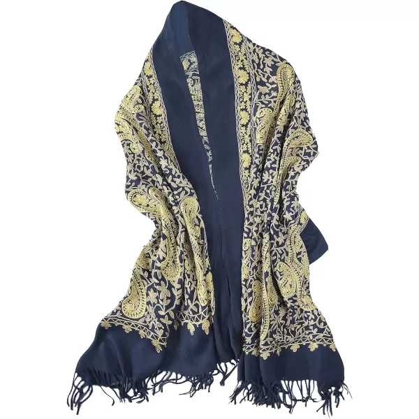 Urban CoCo Womens Embroidered Oversize Tassel Shawl Scarf Wraps for Women3navy Blue