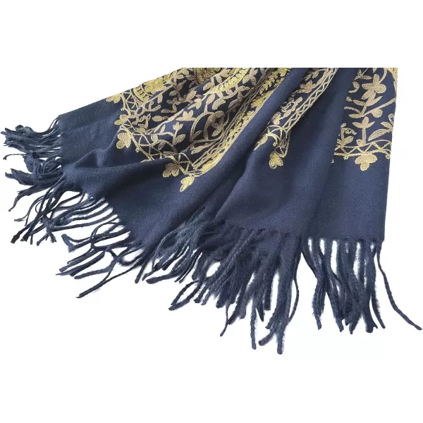 Urban CoCo Womens Embroidered Oversize Tassel Shawl Scarf Wraps for Women3navy Blue