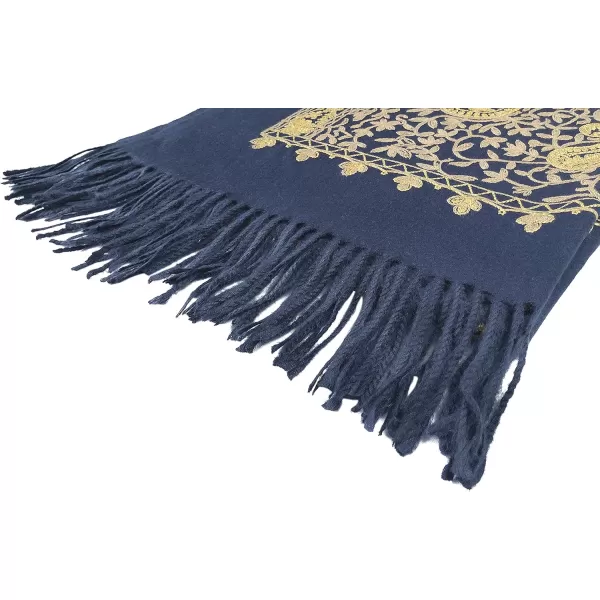 Urban CoCo Womens Embroidered Oversize Tassel Shawl Scarf Wraps for Women3navy Blue