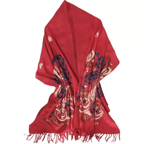 Urban CoCo Womens Embroidered Oversize Tassel Shawl Scarf Wraps for Women5red