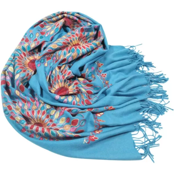 Urban CoCo Womens Embroidered Oversize Tassel Shawl Scarf Wraps for WomenBlue