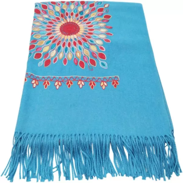 Urban CoCo Womens Embroidered Oversize Tassel Shawl Scarf Wraps for WomenBlue