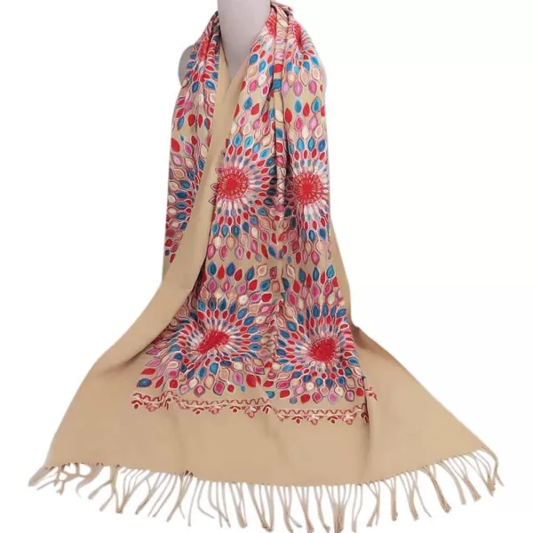 Urban CoCo Womens Embroidered Oversize Tassel Shawl Scarf Wraps for WomenCamel