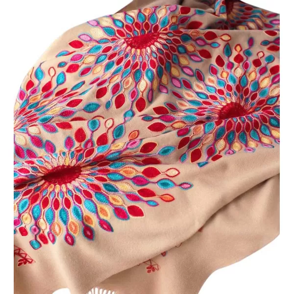Urban CoCo Womens Embroidered Oversize Tassel Shawl Scarf Wraps for WomenCamel
