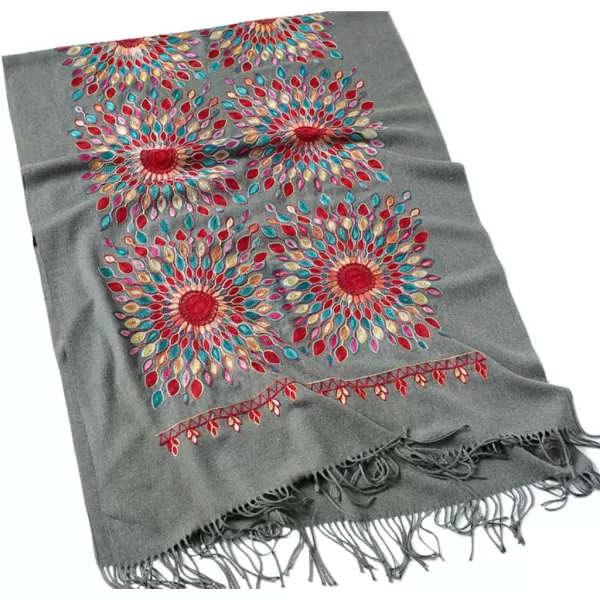 Urban CoCo Womens Embroidered Oversize Tassel Shawl Scarf Wraps for WomenGray