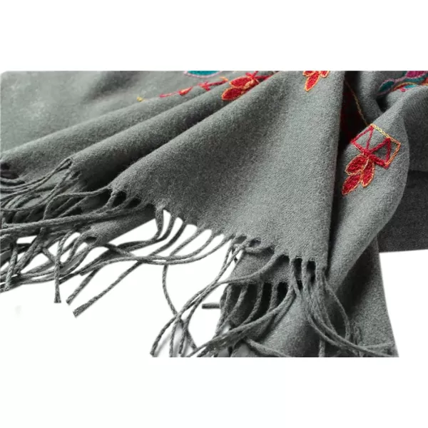 Urban CoCo Womens Embroidered Oversize Tassel Shawl Scarf Wraps for WomenGray