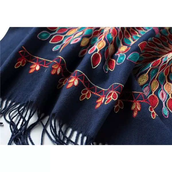 Urban CoCo Womens Embroidered Oversize Tassel Shawl Scarf Wraps for WomenNavy Blue