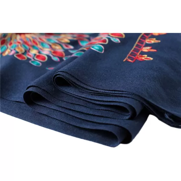 Urban CoCo Womens Embroidered Oversize Tassel Shawl Scarf Wraps for WomenNavy Blue