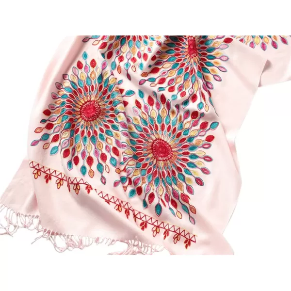 Urban CoCo Womens Embroidered Oversize Tassel Shawl Scarf Wraps for WomenPink