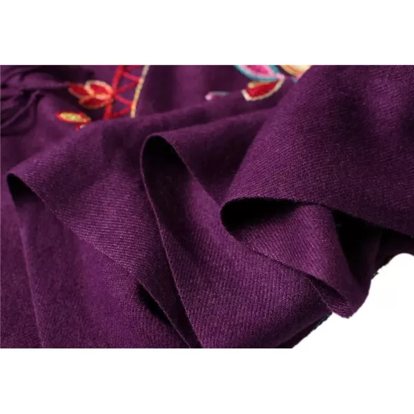 Urban CoCo Womens Embroidered Oversize Tassel Shawl Scarf Wraps for WomenPurple