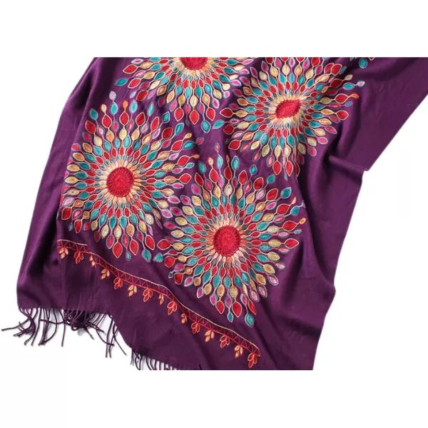 Urban CoCo Womens Embroidered Oversize Tassel Shawl Scarf Wraps for WomenPurple