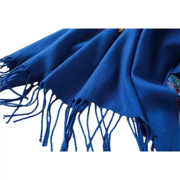 Urban CoCo Womens Embroidered Oversize Tassel Shawl Scarf Wraps for WomenRayal Blue