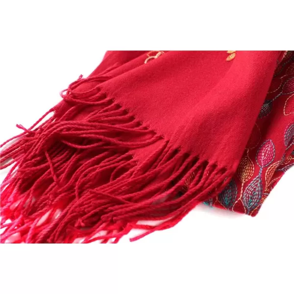 Urban CoCo Womens Embroidered Oversize Tassel Shawl Scarf Wraps for WomenRed