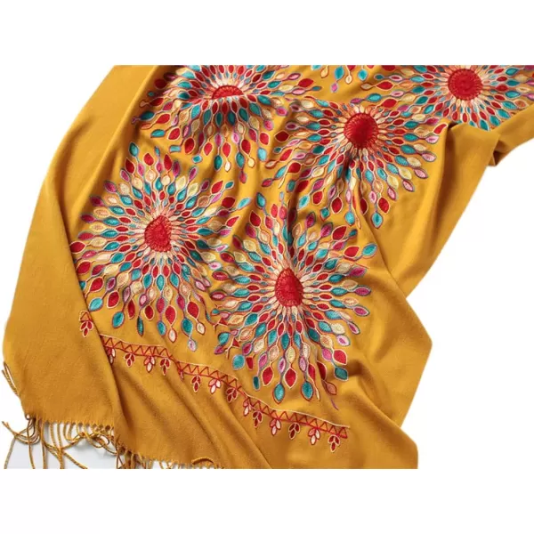 Urban CoCo Womens Embroidered Oversize Tassel Shawl Scarf Wraps for WomenTurmeric