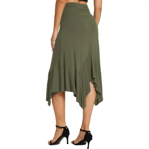 Urban CoCo Womens Flowy Stretchy Skirt Handkerchief Hemline Midi SkirtArmy Green