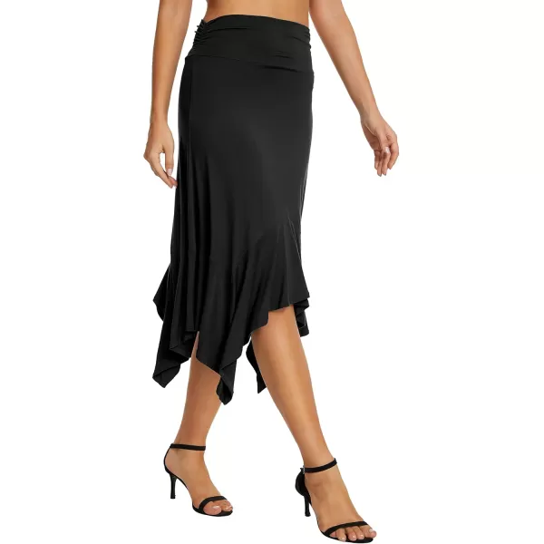 Urban CoCo Womens Flowy Stretchy Skirt Handkerchief Hemline Midi SkirtBlack