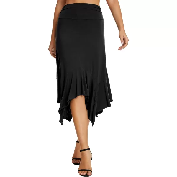 Urban CoCo Womens Flowy Stretchy Skirt Handkerchief Hemline Midi SkirtBlack