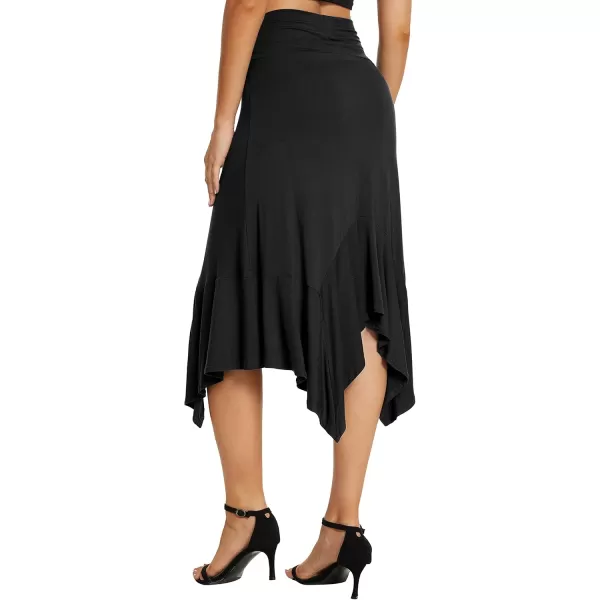 Urban CoCo Womens Flowy Stretchy Skirt Handkerchief Hemline Midi SkirtBlack