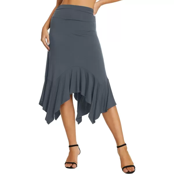 Urban CoCo Womens Flowy Stretchy Skirt Handkerchief Hemline Midi SkirtDeep Grey