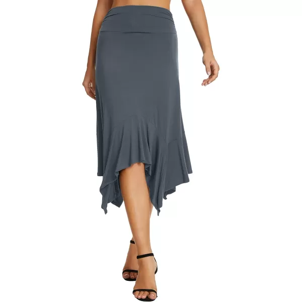 Urban CoCo Womens Flowy Stretchy Skirt Handkerchief Hemline Midi SkirtDeep Grey