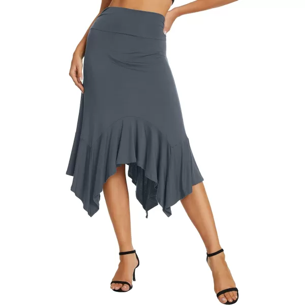 Urban CoCo Womens Flowy Stretchy Skirt Handkerchief Hemline Midi SkirtDeep Grey