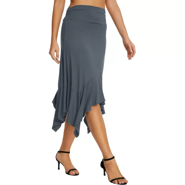 Urban CoCo Womens Flowy Stretchy Skirt Handkerchief Hemline Midi SkirtDeep Grey
