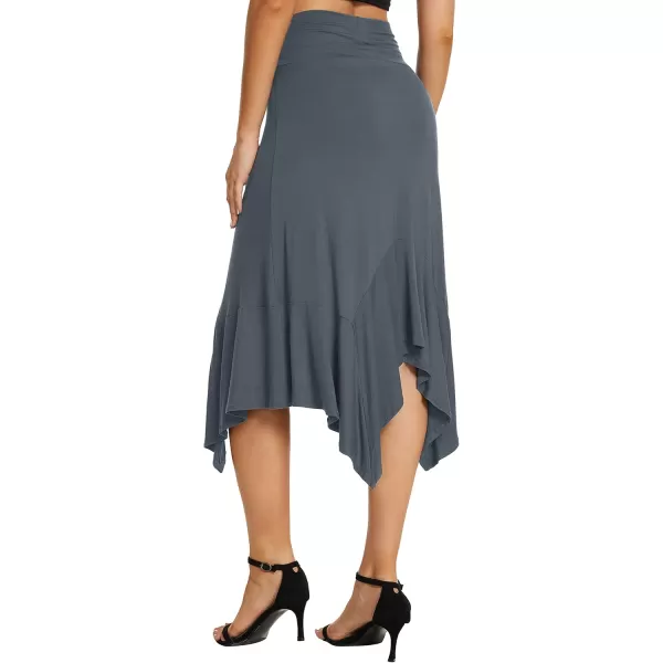 Urban CoCo Womens Flowy Stretchy Skirt Handkerchief Hemline Midi SkirtDeep Grey