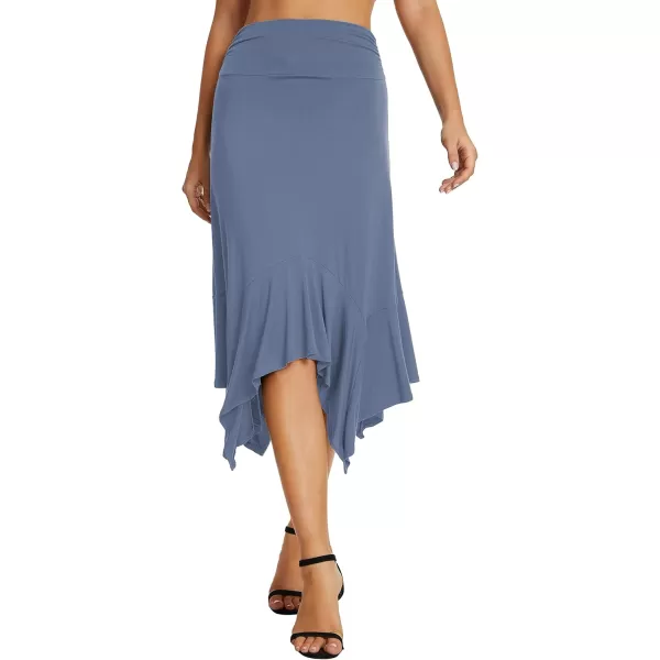 Urban CoCo Womens Flowy Stretchy Skirt Handkerchief Hemline Midi SkirtGreyish Blue