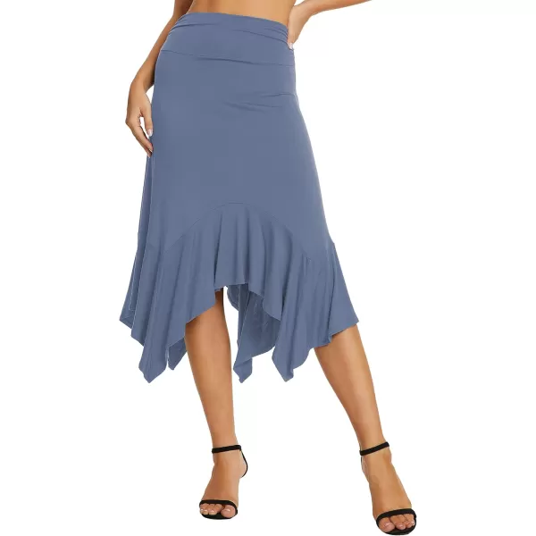 Urban CoCo Womens Flowy Stretchy Skirt Handkerchief Hemline Midi SkirtGreyish Blue