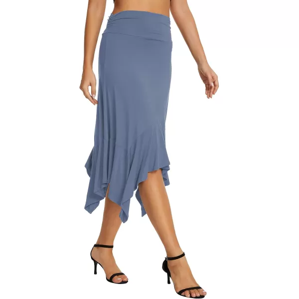 Urban CoCo Womens Flowy Stretchy Skirt Handkerchief Hemline Midi SkirtGreyish Blue
