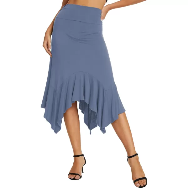 Urban CoCo Womens Flowy Stretchy Skirt Handkerchief Hemline Midi SkirtGreyish Blue