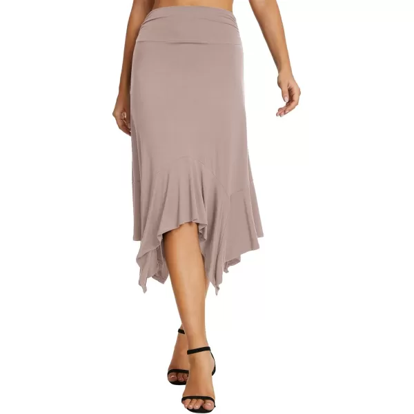 Urban CoCo Womens Flowy Stretchy Skirt Handkerchief Hemline Midi SkirtKhaki