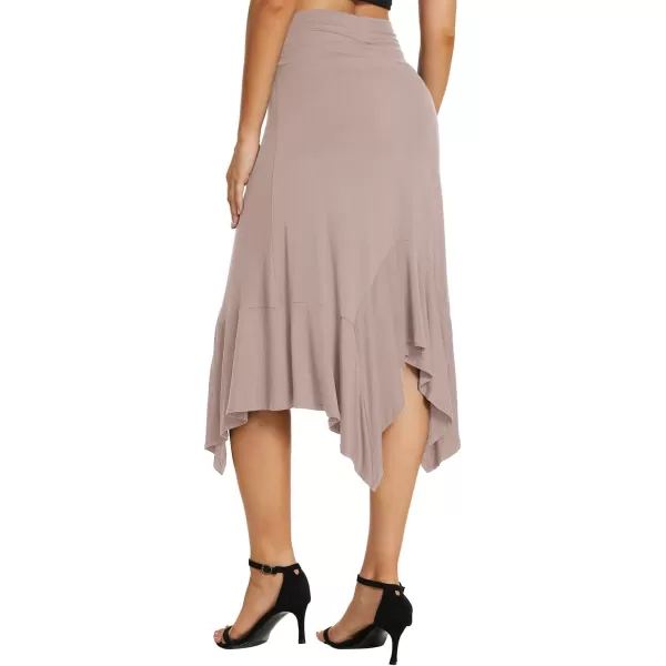 Urban CoCo Womens Flowy Stretchy Skirt Handkerchief Hemline Midi SkirtKhaki