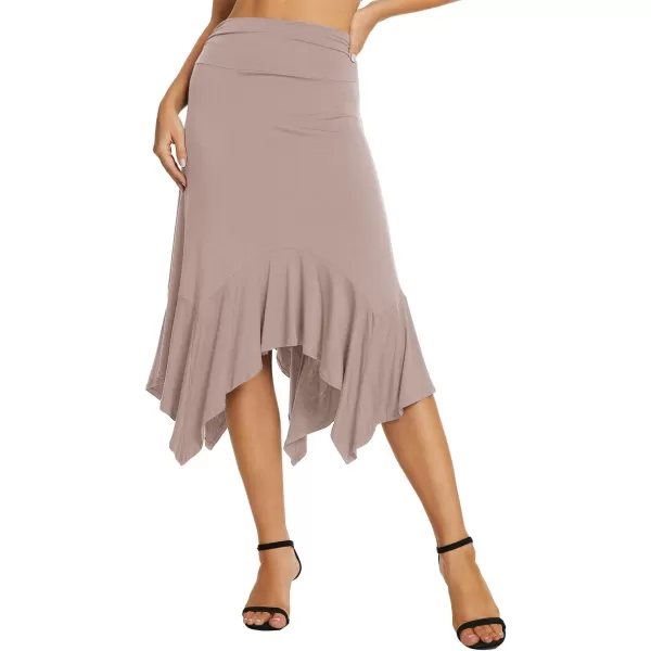 Urban CoCo Womens Flowy Stretchy Skirt Handkerchief Hemline Midi SkirtKhaki