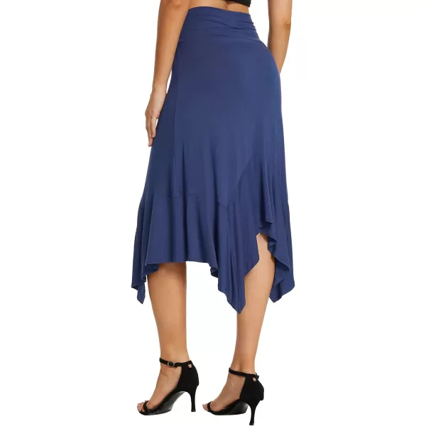 Urban CoCo Womens Flowy Stretchy Skirt Handkerchief Hemline Midi SkirtNavy Blue