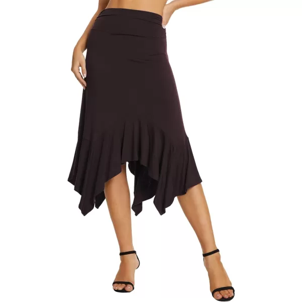 Urban CoCo Womens Flowy Stretchy Skirt Handkerchief Hemline Midi SkirtRum Raisin