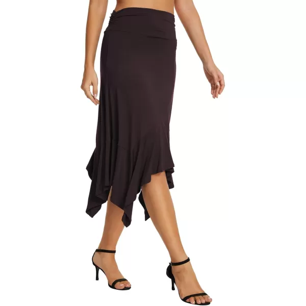 Urban CoCo Womens Flowy Stretchy Skirt Handkerchief Hemline Midi SkirtRum Raisin