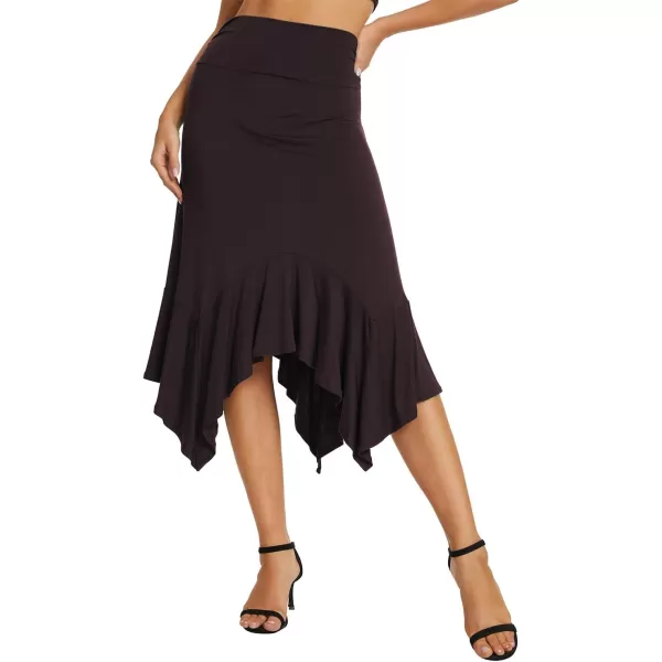 Urban CoCo Womens Flowy Stretchy Skirt Handkerchief Hemline Midi SkirtRum Raisin