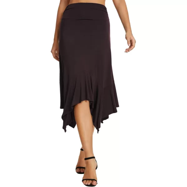 Urban CoCo Womens Flowy Stretchy Skirt Handkerchief Hemline Midi SkirtRum Raisin
