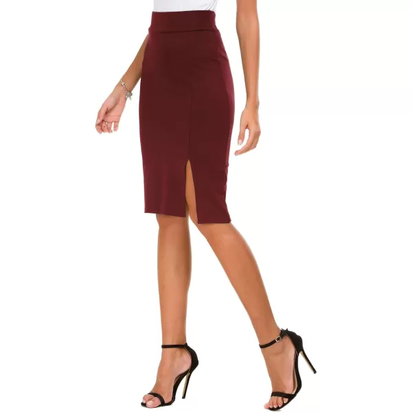 Urban CoCo Womens Knee Length Stretch Pencil Skirt High Waisted Bodycon Midi Straight SkirtWine Red