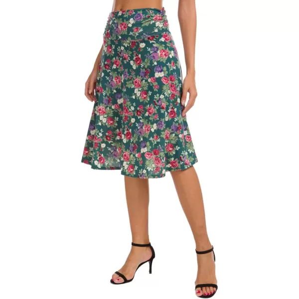 Urban CoCo Womens Ruched High Waist Knee Length Jersey ALine Stretchy Flared Casual Skirt2