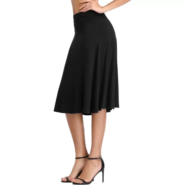 Urban CoCo Womens Ruched High Waist Knee Length Jersey ALine Stretchy Flared Casual SkirtBlack