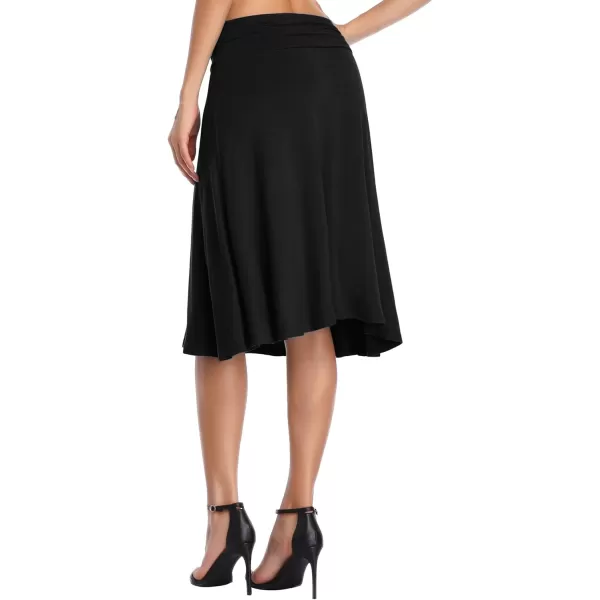Urban CoCo Womens Ruched High Waist Knee Length Jersey ALine Stretchy Flared Casual SkirtBlack