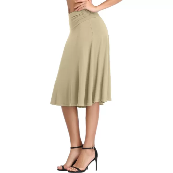 Urban CoCo Womens Ruched High Waist Knee Length Jersey ALine Stretchy Flared Casual SkirtCamel