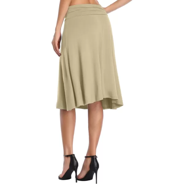 Urban CoCo Womens Ruched High Waist Knee Length Jersey ALine Stretchy Flared Casual SkirtCamel